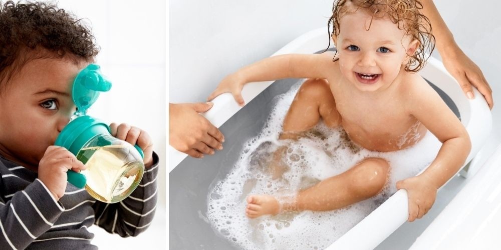 prendre soin de bébé par temps chaud hydrater bain baignoire pliable OXO Tot gobelet