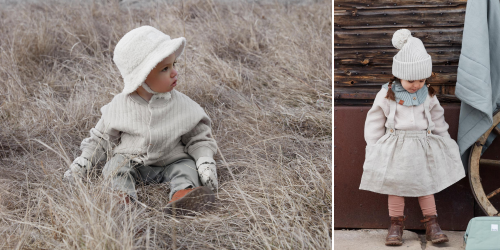 Warme voetenzakken, leuke mutsen en meer… Ontdek ‘winter on the prairie’: de nieuwe collectie van Elodie - hoedje Bouclé voor baby en kind wollen muts wanten