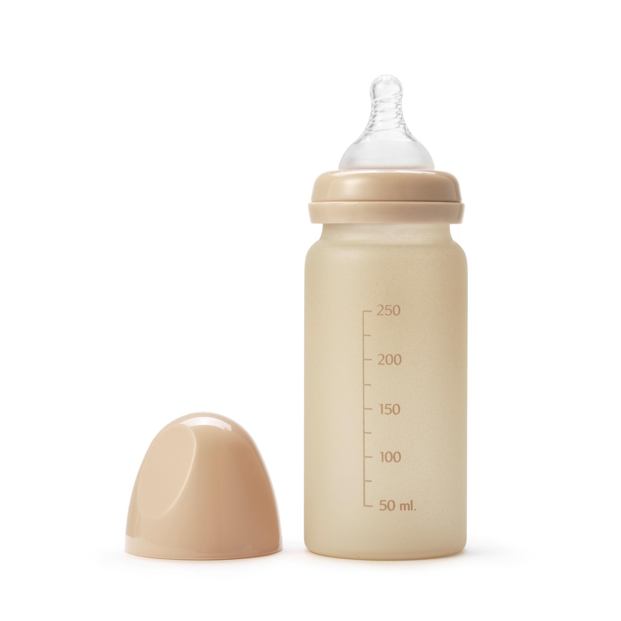 zeemijl barst Beugel Glazen baby fles met siliconen speen 0m+ Pure Khaki - Babymatters